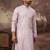 Men lavender silk blend solid embroidered straight kurta with pant set