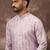Men lavender silk blend solid embroidered straight kurta with pant set