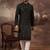 Men black silk blend solid embroidered straight kurta with pant set