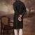 Men black silk blend solid embroidered straight kurta with pant set