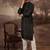 Men black silk blend solid embroidered straight kurta with pant set