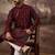 Men maroon silk blend solid embroidered straight kurta with pant set