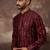 Men maroon silk blend solid embroidered straight kurta with pant set