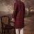 Men maroon silk blend solid embroidered straight kurta with pant set