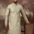 Men green silk blend solid embroidered straight kurta with pant set