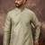Men green silk blend solid embroidered straight kurta with pant set