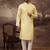 Men yellow silk blend solid embroidered straight kurta with pant set