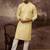 Men yellow silk blend solid embroidered straight kurta with pant set