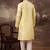 Men yellow silk blend solid embroidered straight kurta with pant set