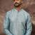 Men blue silk blend solid embroidered straight kurta with pant set