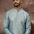 Men blue silk blend solid embroidered straight kurta with pant set