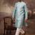 Men blue silk blend solid embroidered straight kurta with pant set
