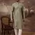 Men green silk blend solid embroidered straight kurta with trouser
