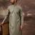 Men green silk blend solid embroidered straight kurta with trouser