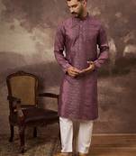 Men mavue silk blend solid embroidered straight kurta with trouser