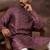 Men mavue silk blend solid embroidered straight kurta with trouser