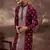 Men maroon silk blend solid embroidered straight kurta with pant set