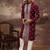 Men maroon silk blend solid embroidered straight kurta with pant set