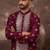 Men maroon silk blend solid embroidered straight kurta with pant set