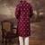Men maroon silk blend solid embroidered straight kurta with pant set