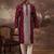 Men maroon silk blend solid embroidered straight kurta with pant set