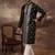 Men black silk blend solid embroidered straight kurta with pant set