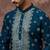 Men blue silk blend solid embroidered straight kurta with pant set