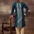 Men blue silk blend solid embroidered straight kurta with pant set