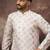 Men white silk blend solid embroidered straight kurta with pant set