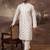 Men white silk blend solid embroidered straight kurta with pant set