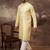 Men yellow silk blend solid embroidered straight kurta with pant set