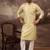 Men yellow silk blend solid embroidered straight kurta with pant set