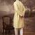 Men yellow silk blend solid embroidered straight kurta with pant set