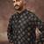 Men black silk blend solid embroidered straight kurta with pant set