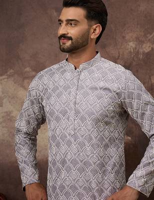 Men lavender viscose rayon solid embroidered straight kurta with trouser 2