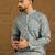 Men blue viscose rayon solid embroidered straight kurta with pant set