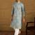 Men blue viscose rayon solid embroidered straight kurta with pant set