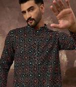 Men black viscose rayon bandhani embroidered straight kurta with pant set