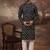 Men black viscose rayon geometric embroidered straight kurta with pant set