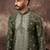 Men green silk blend solid embroidered straight kurta with pant set