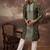 Men green silk blend solid embroidered straight kurta with pant set