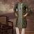 Men green silk blend solid embroidered straight kurta with pant set