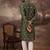 Men green silk blend solid embroidered straight kurta with pant set