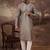 Men grey silk blend solid embroidered straight kurta with pant set