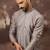 Men grey silk blend solid embroidered straight kurta with pant set