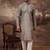 Men grey silk blend solid embroidered straight kurta with pant set