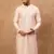 Men peach silk blend solid embroidered straight kurta with pant set