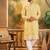 Men yellow silk blend solid embroidered straight kurta with trouser