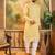 Men yellow silk blend solid embroidered straight kurta with trouser