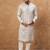 Men grey silk blend solid embroidered straight kurta with pant set
